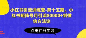 小红书引流训练营-第十五期,小红书矩阵号月引流80000+到微信方法论-最全资源库