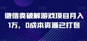 微信卖破解游戏项目月入1万,0成本资源已打包【揭秘】-最全资源库