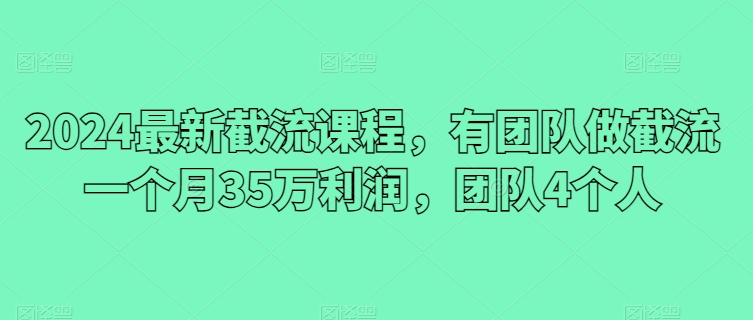 2024最新截流课程，有团队做截流一个月35万利润，团队4个人-最全资源库