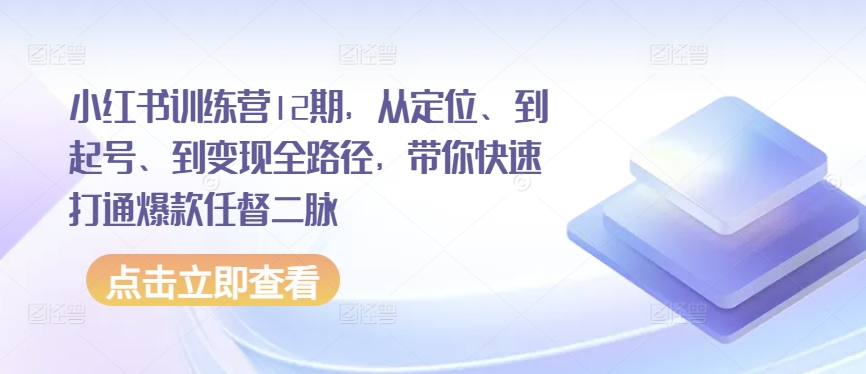 小红书训练营12期，从定位、到起号、到变现全路径，带你快速打通爆款任督二脉-最全资源库