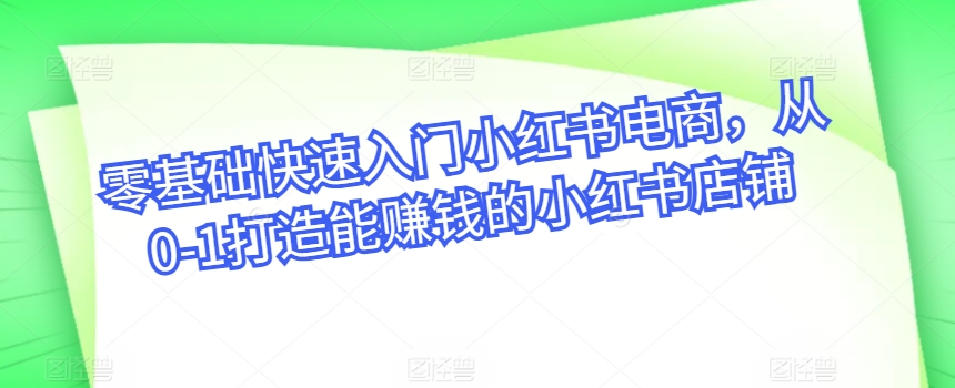 零基础快速入门小红书电商,从0-1打造能赚钱的小红书店铺-最全资源库
