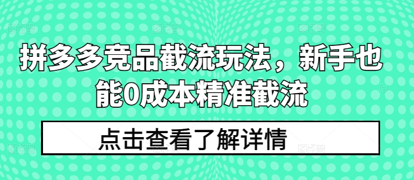 拼多多竞品截流玩法,新手也能0成本精准截流-最全资源库