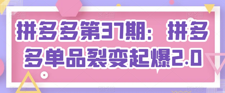 拼多多第37期：拼多多单品裂变起爆2.0-最全资源库