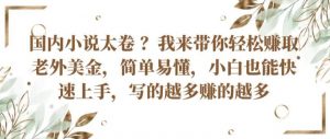 国内小说太卷 ?带你轻松赚取老外美金，简单易懂，小白也能快速上手，写的越多赚的越多【揭秘】-最全资源库