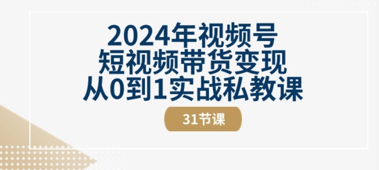 2024年视频号短视频带货变现从0到1实战私教课(31节视频课)-最全资源库