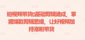 短视频带货0基础剪辑速成，掌握爆款剪辑思维，让好视频加持涨粉带货-最全资源库