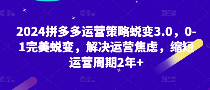 2024拼多多运营策略蜕变3.0，0-1完美蜕变，解决运营焦虑，缩短运营周期2年+-最全资源库