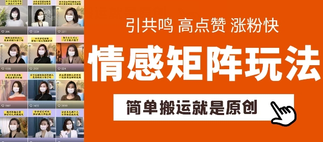 简单搬运，情感矩阵玩法，涨粉速度快，可带货，可起号【揭秘】-最全资源库