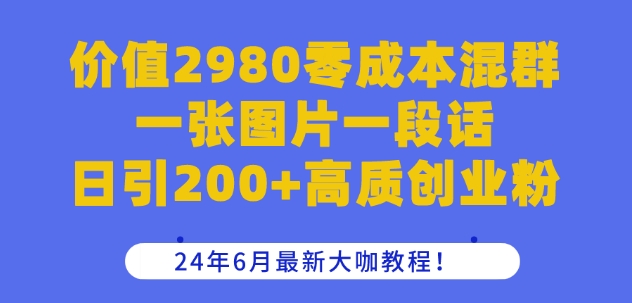 价值2980零成本混群一张图片一段话日引200+高质创业粉,24年6月最新大咖教程【揭秘】-最全资源库