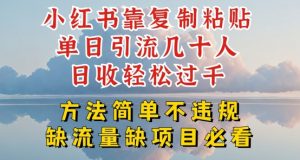 小红书靠复制粘贴单日引流几十人目收轻松过千，方法简单不违规【揭秘】-最全资源库