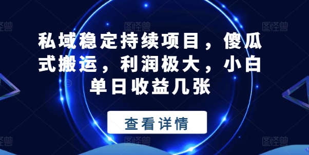私域稳定持续项目，傻瓜式搬运，利润极大，小白单日收益几张【揭秘】-最全资源库