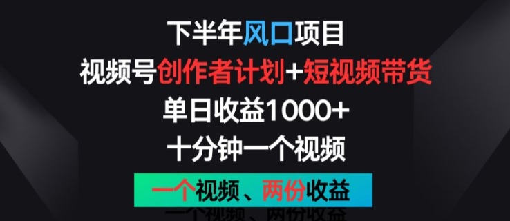 下半年风口项目，视频号创作者计划+视频带货，一个视频两份收益，十分钟一个视频【揭秘】-最全资源库
