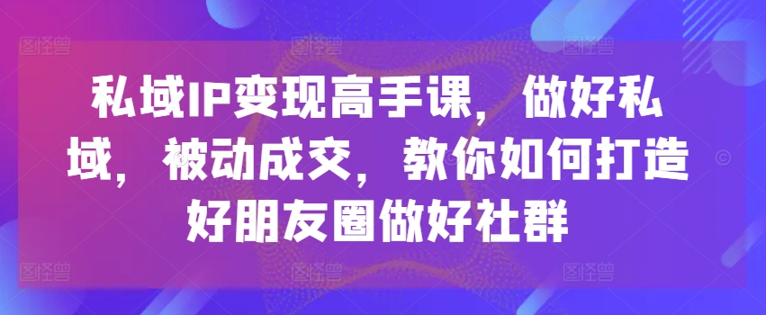 私域IP变现高手课，做好私域，被动成交，教你如何打造好朋友圈做好社群-最全资源库