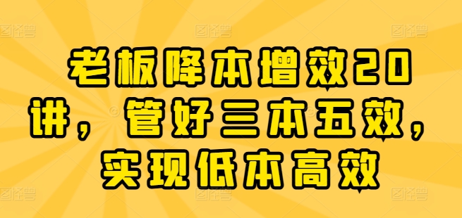 老板降本增效20讲，管好三本五效，实现低本高效-最全资源库