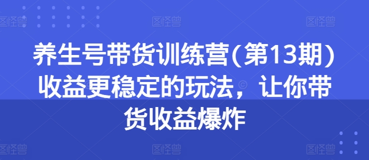养生号带货训练营(第13期)收益更稳定的玩法，让你带货收益爆炸-最全资源库