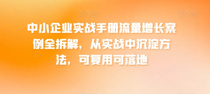 中小企业实战手册流量增长案例全拆解,从实战中沉淀方法,可复用可落地-最全资源库