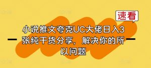 小说推文夸克UC大佬日入3张纯干货分享，解决你的所以问题-最全资源库