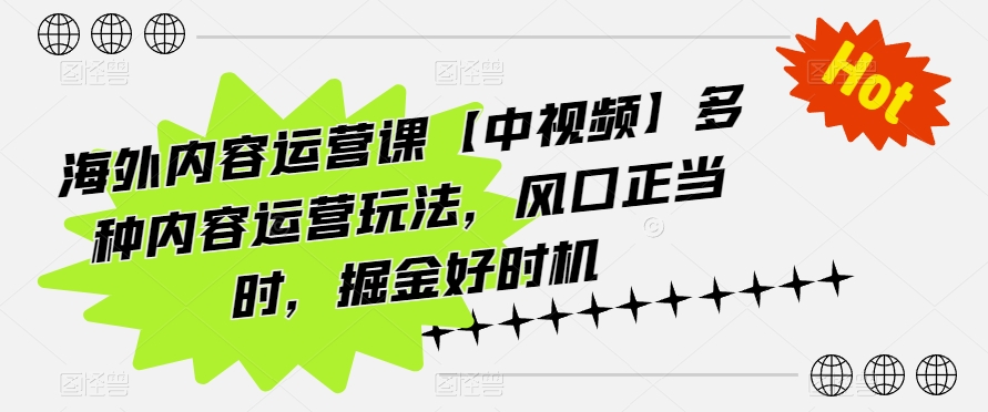 海外内容运营课【中视频】多种内容运营玩法，风口正当时，掘金好时机-最全资源库