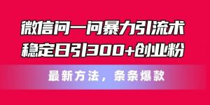 微信问一问暴力引流术,稳定日引300+创业粉,最新方法,条条爆款【揭秘】-最全资源库