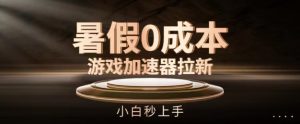 暑假0成本游戏加速器拉新,小白秒上手,无需投资【揭秘】-最全资源库