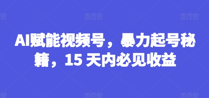 AI赋能视频号，暴力起号秘籍，15 天内必见收益【揭秘】-最全资源库