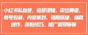 小红书私教营,底层逻辑、定位赛道、账号包装、内容策划、选题搭建、爆款创作、涨粉技巧、推广变现等等-最全资源库