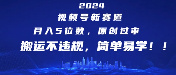2024视频号新赛道，月入5位数+，原创过审，搬运不违规，简单易学【揭秘】-最全资源库
