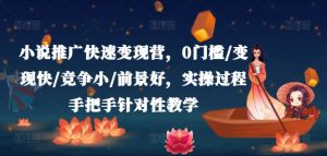 小说推广快速变现营，0门槛/变现快/竞争小/前景好，实操过程手把手针对性教学-最全资源库