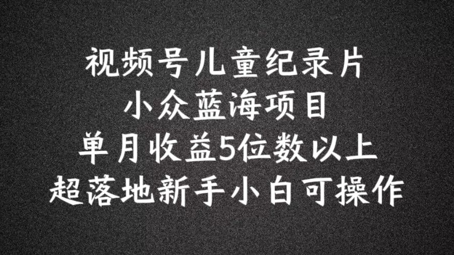 2024蓝海项目视频号儿童纪录片科普，单月收益5位数以上，新手小白可操作【揭秘】-最全资源库