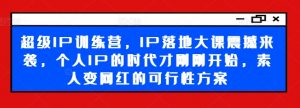 超级IP训练营，IP落地大课震撼来袭，个人IP的时代才刚刚开始，素人变网红的可行性方案-最全资源库