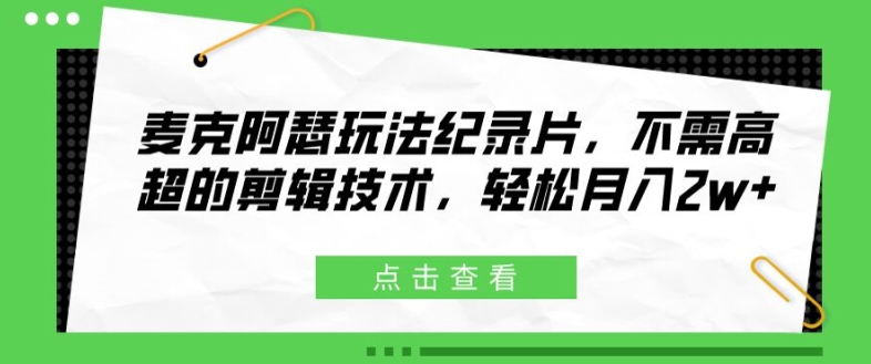 麦克阿瑟玩法纪录片，不需高超的剪辑技术，轻松月入2w+【揭秘】-最全资源库