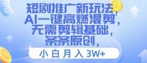 短剧推广新玩法,AI一键高燃混剪,无需剪辑基础,条条原创,小白月入3W+【揭秘】-最全资源库