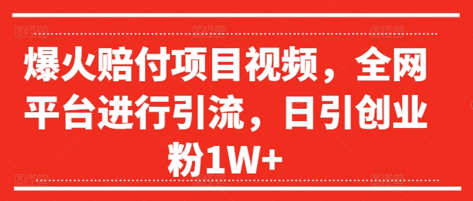 爆火赔付项目视频，全网平台进行引流，日引创业粉1W+【揭秘】-最全资源库