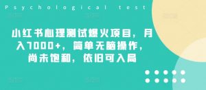 小红书心理测试爆火项目，月入7000+，简单无脑操作，尚未饱和，依旧可入局-最全资源库