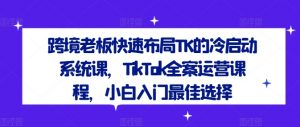 跨境老板快速布局TK的冷启动系统课，TikTok全案运营课程，小白入门最佳选择-最全资源库