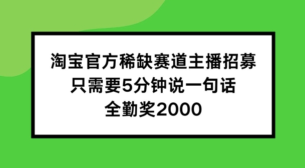 淘宝官方稀缺赛道主播招募 ，只需要5分钟说一句话， 全勤奖2000【揭秘】-最全资源库