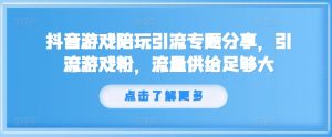 抖音游戏陪玩引流专题分享，引流游戏粉，流量供给足够大-最全资源库