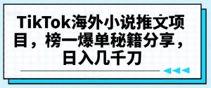 TikTok海外小说推文项目，榜一爆单秘籍分享，日入几千刀-最全资源库