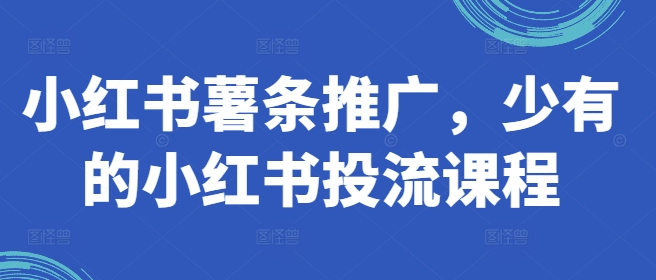 小红书薯条推广,少有的小红书投流课程-最全资源库