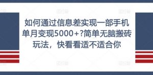如何通过信息差实现一部手机单月变现5000+?简单无脑搬砖玩法,快看看适不适合你【揭秘】-最全资源库
