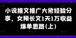 小说推文推广大佬经验分享,女频长文1天1万收益爆单思路(上)-最全资源库