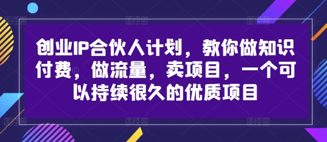 创业IP合伙人计划,教你做知识付费,做流量,卖项目,一个可以持续很久的优质项目-最全资源库