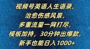 视频号英语人生语录，多重流量一网打尽，模板加持，30分钟出爆款，新手也能日入1000+【揭秘】-最全资源库