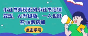 小红书变现系列小红书店铺变现，AI升级版，一人也能开16家店铺-最全资源库
