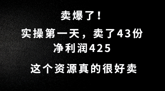 这个资源，需求很大，实操第一天卖了43份，净利润425【揭秘】-最全资源库