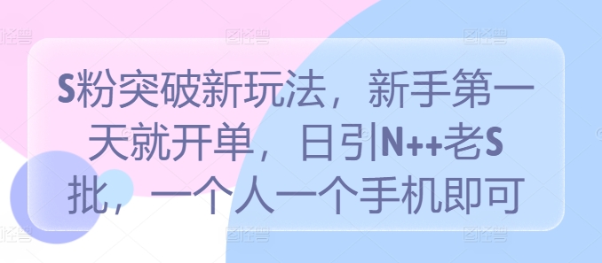 S粉突破新玩法,新手第一天就开单,日引N++老S批,一个人一个手机即可【揭秘】-最全资源库