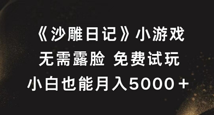 《沙雕日记》小游戏，无需露脸免费试玩，小白也能月入5000+【揭秘】-最全资源库