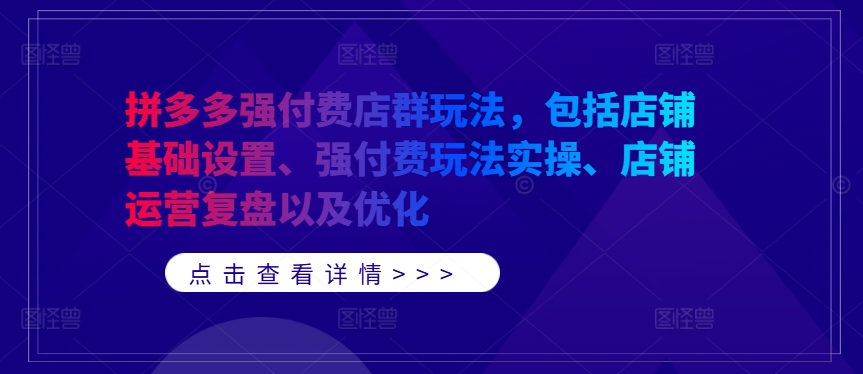 拼多多强付费店群玩法，包括店铺基础设置、强付费玩法实操、店铺运营复盘以及优化-最全资源库