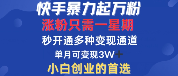 快手暴力起万粉，涨粉只需一星期，多种变现模式，直接秒开万合，单月变现过W【揭秘】-最全资源库