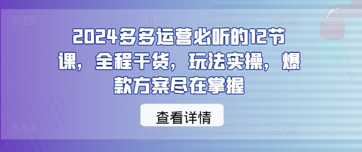 2024多多运营必听的12节课，全程干货，玩法实操，爆款方案尽在掌握-最全资源库